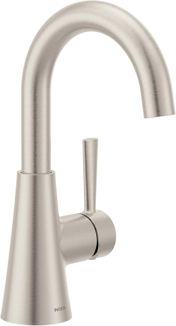 Moen Ronan Spot Resist Brushed Nickel One-Handle Single Hole Modern Bathroom Sink Faucet with Optional Deckplate and Spring Loaded Drain Assembly, 84021SRN