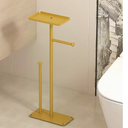 Brushed Gold Toilet Paper Stand Holder with Shelf, Marble Design Base Free Standing Toilet Paper Roll Holder with 2 Dispenser SUS 304 Stainless Steel Reserve, Storage 5 Rolls