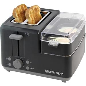 West Bend 78500 Breakfast Station, 2-Slice Toaster with Removable Meat and Vegetable Warming Tray and Egg Cooker/Poacher, Black