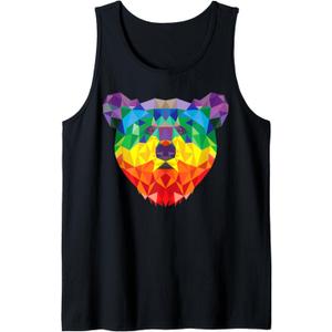 Geometric Bear LGBT Rainbow Flag Gay Pride Men Women Tank Top (Small, Black)