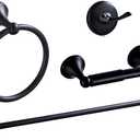 Matt Black Bathroom Accessory Set, Adjustable Towel Bar,Towel Ring,Toilet Paper Holder,Robe Hook 4-Piece Bathroom Hardware Set Wall Mounted (Matt Black)