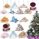32 Pcs Princess Christmas Ornaments Princess Party Wood Hanging Decorations Pumpkin Carriage Castle Dress Wooden Cutouts Decor for Christmas Boy Girl Baby Shower(Elegant Style)