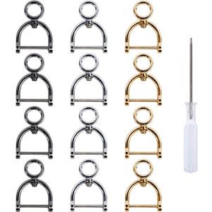 12Pcs Swivel Horseshoe D-Rings U Shape O Ring Screw in Shackle Semicircle with Screwdriver DIY Leather Strap Craft Purse Replacement (Multicolor)