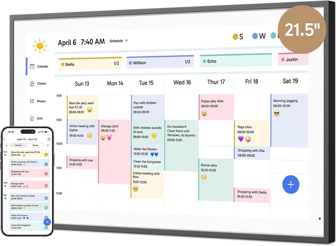 Dragon Touch 21.5" Digital Calendar Chore Chart 1080P Full HD Interactive Touchscreen, Smart Family Planner, Hearth Display Digital Calendar Wall & Desk Mountable for Seamless Scheduling Black