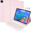 besky Keyboard Case for iPad Air 13 (M2) 2024 & iPad Pro 12.9 inch (5th, 6th Generation), (Compatible for 13 inch Air & 12.9 inch Model) - Wireless Detachable Keyboard with Auto Sleep/Wake Function (PINK)