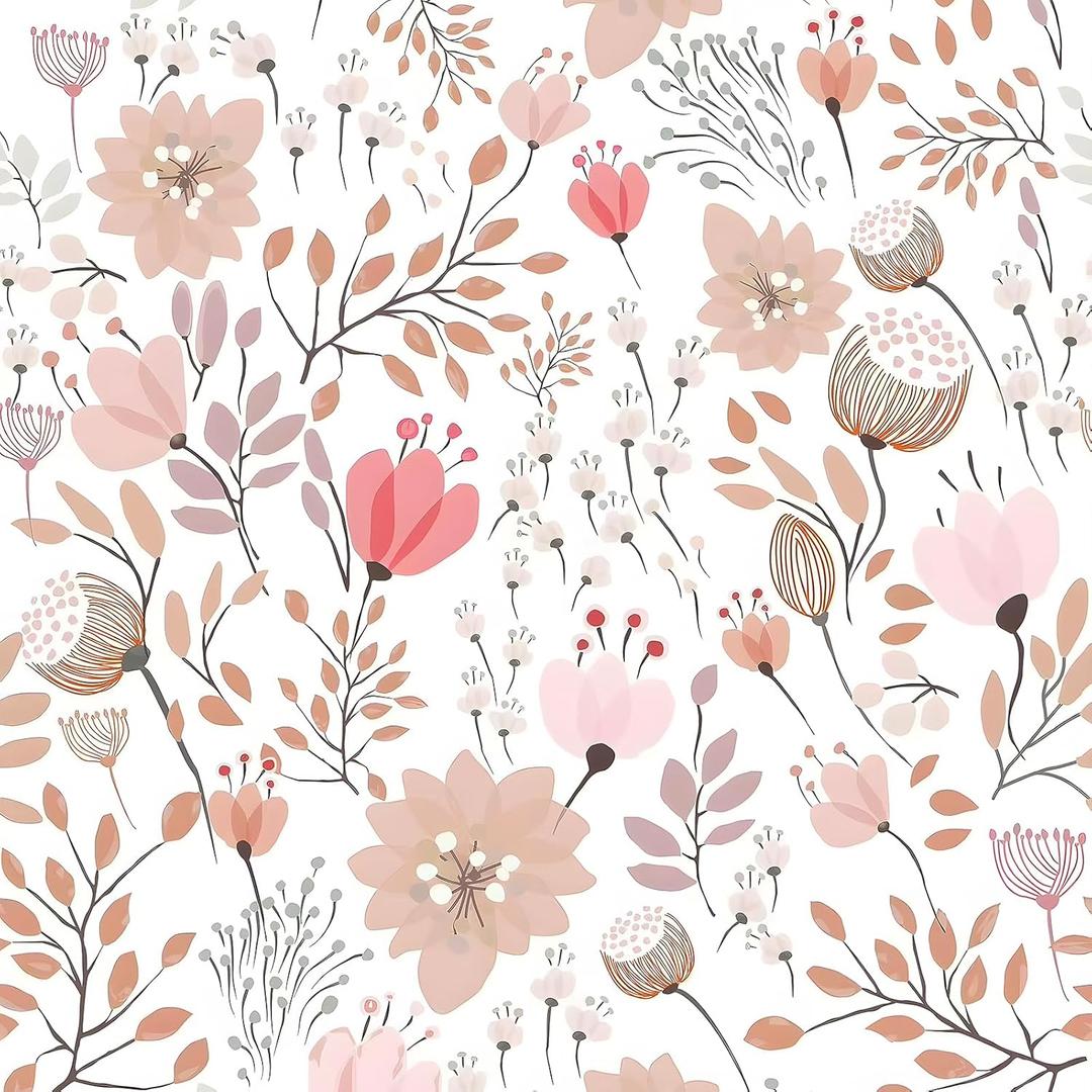 VEELIKE Soft Pink Floral Peel and Stick Wallpaper Boho Pink Floral Wallpaper for Girls Bedroom Nursery 17.7''x118'' Removable Renter Friendly Wallpaper Floral Mural Contact Paper for Cabinets Drawers