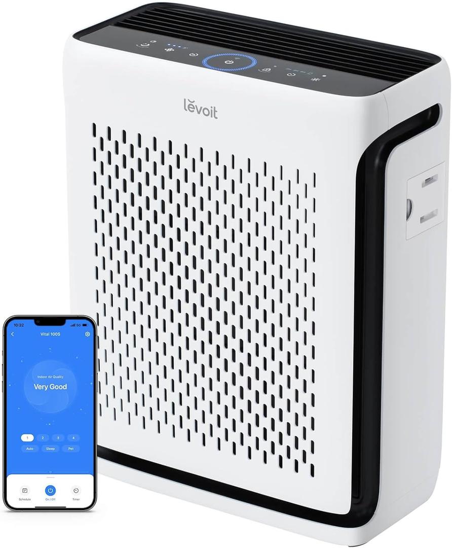 LEVOIT Air Purifier for Home Large Room Up to 1073Ft with Air Quality Monitor, AHAM VERIFIDE, Smart WiFi, Washable Pre-Filter, HEPA Sleep Mode for Pets, Allergies, Dust, Pollen, Vital 100S-P, White