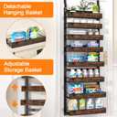 8 Tier Over The Door Pantry Orangizer 2 IN 1 Wall Mounted or Hanging Spice Rack with Adjustable Wood Basket,Heavy Duty Seasoning Storage Shelf for Kitchen Pantry and Bathroom