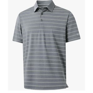 MAELREG Golf Shirts for Men Moisture Wicking Striped Polo Performance Dry Fit Business Sports Mens Polo Shirts Short Sleeve, Size XL, Grey