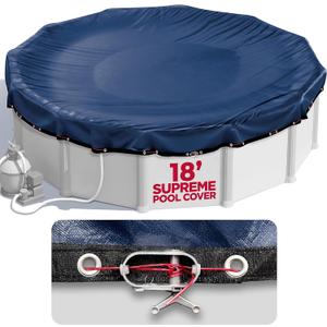18 ft Round Pool Cover for Above Ground Pools, Above Ground Pool Cover, Swimming Pool Cover, Winter Pool Cover, Keeps Out Debris, Cold and UV Resistant, Supreme Mesh, Navy Blue