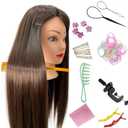 Cosmetology Mannequin Head with Hair, 26"-28" Synthetic Hair Mannequin Head for Braiding, Practice Hair Styling Training Doll Head with Stand (Dark Brown 26-28 inches-TX)