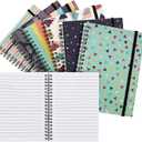 Paper Junkie 6 Pack 5x7 Spiral Notebooks with Pocket - Small Lined Journals with Elastic Closure for School, Work (6 Designs)