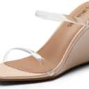 DREAM PAIRS Women's Slides Wedge Sandals Two Strap Square Open Toe Dress Shoes (9, Nude/Clear)