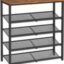 VASAGLE Shoe Rack for Entryway, 5-Tier Shoe Rack Organizer with Storage Shelves and Spacious Top, Freestanding, Adjustable, Industrial, Rustic Brown and Ink Black ULBS038B01