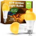 Sleep Light Bulb 100 Watt Equivalent 13W, Blue Light Blocking, 1800K Amber Color Light Bulbs, A19 Warm Light Bulb for Healthy Sleep and Baby Nursery Kids Bedroom, 2 Pack