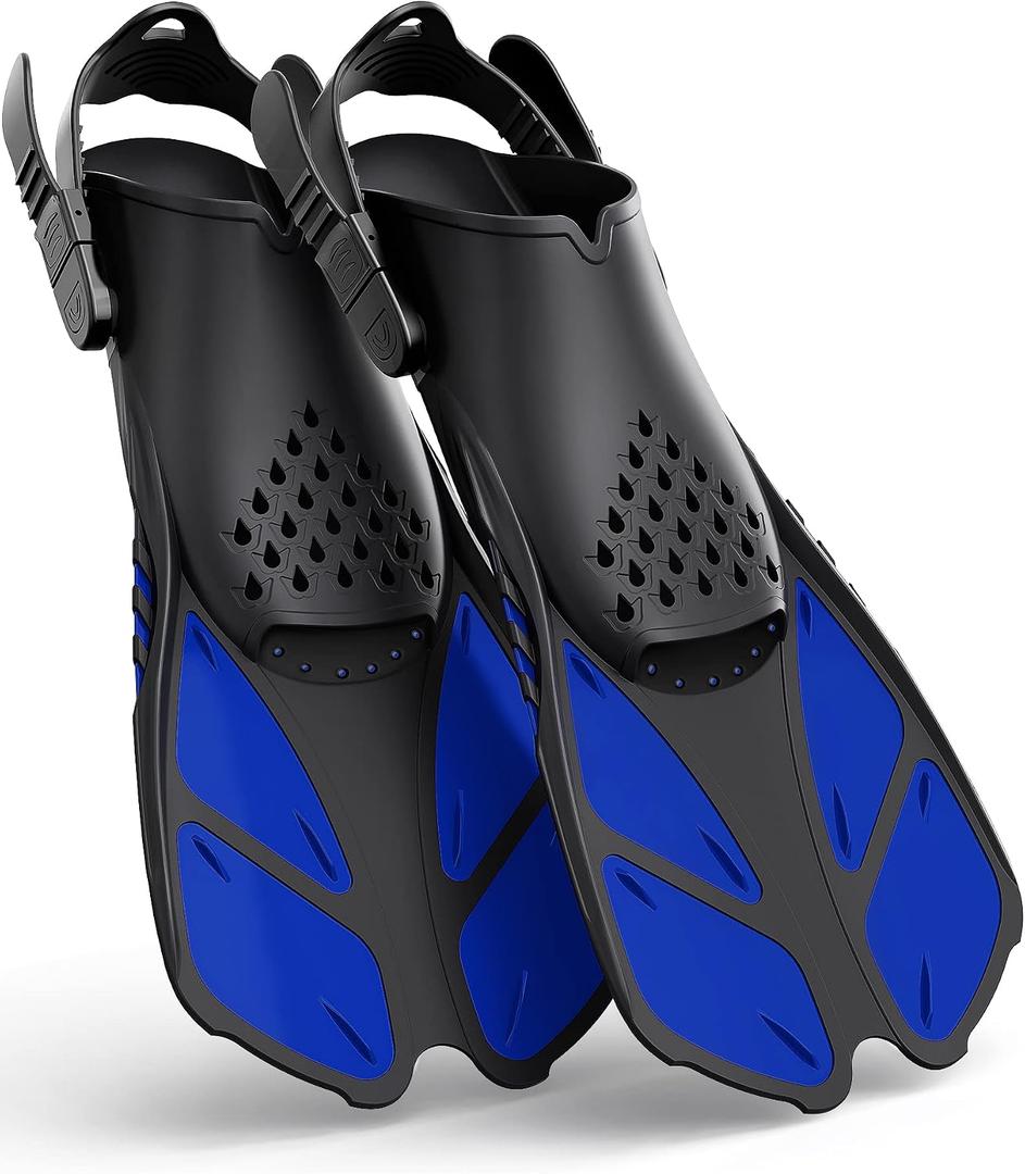 Greatever Snorkel Fins Adjustable Buckles Open Heel Swim Flippers Travel Size Short Swim Fins for Snorkeling Diving Swimming Adult Men Womens