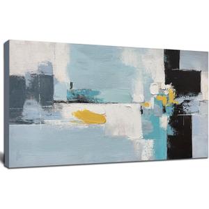 Tarfupth Large Blue Abstract Wall Art for Living Room Black and White Hand Painted Oil Painting Modern Textured Canvas Artwork for Bedroom Home Office 20"x40"
