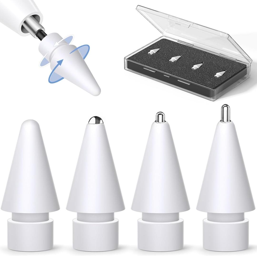 Upgraded Replacement Tips for Apple Pencil Pro/2nd/1st/USB-C Anti-Slip and wear Resistant Design 240Hz Precise Touch Compatible with iPad Pro/Air/Mini Silent,Painting(4 Pac Mix Metal Tips)