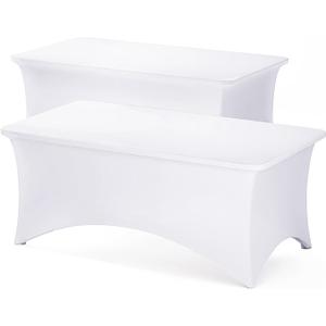 Fixwal 6FT Table Cloth for Rectangle Table, 2 Pack White Tablecloths Rectangular Stretch Spandex Fitted Table Covers 6 Foot for Party, Tradeshows, Banquet, Weddings, Vendor, Buffet, Graduation Fixwal 6FT Table Cloth for Rectangle Table, 2 Pack White Tablecloths Rectangular Stretch Spandex Fitted Table Covers 6 Foot for Party, Tradeshows, Banquet, Weddings, Vendor, Buffet, Graduation