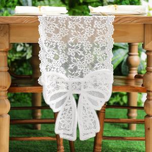 White Lace Table Runner with Big Bow Ends 12 x 71 Inch Vintage Rectangle Macrame Embroidered Runner French Style Tablecloth for Wedding Kitchen Dining Table Home Decor