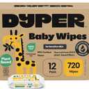 DYPER Baby Wipes Unscented (720 Count) | Fragrance Free, Hypoallergenic Baby Wipes for Sensitive Skin | 99% Purified Water, Plant-Based, Dermatologist Tested | Plastic-Free Wet Wipes, 12 Pack, EXP Date: 06/23/27