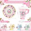 SUMMORO 180 Pcs Floral Paper Tea Cups and Plates 9 OZ Disposable Paper TeaCups and Saucers with Tea Party Napkins Set for Tea Party Decoration Birthday Wedding Bridal Shower Party Supplies