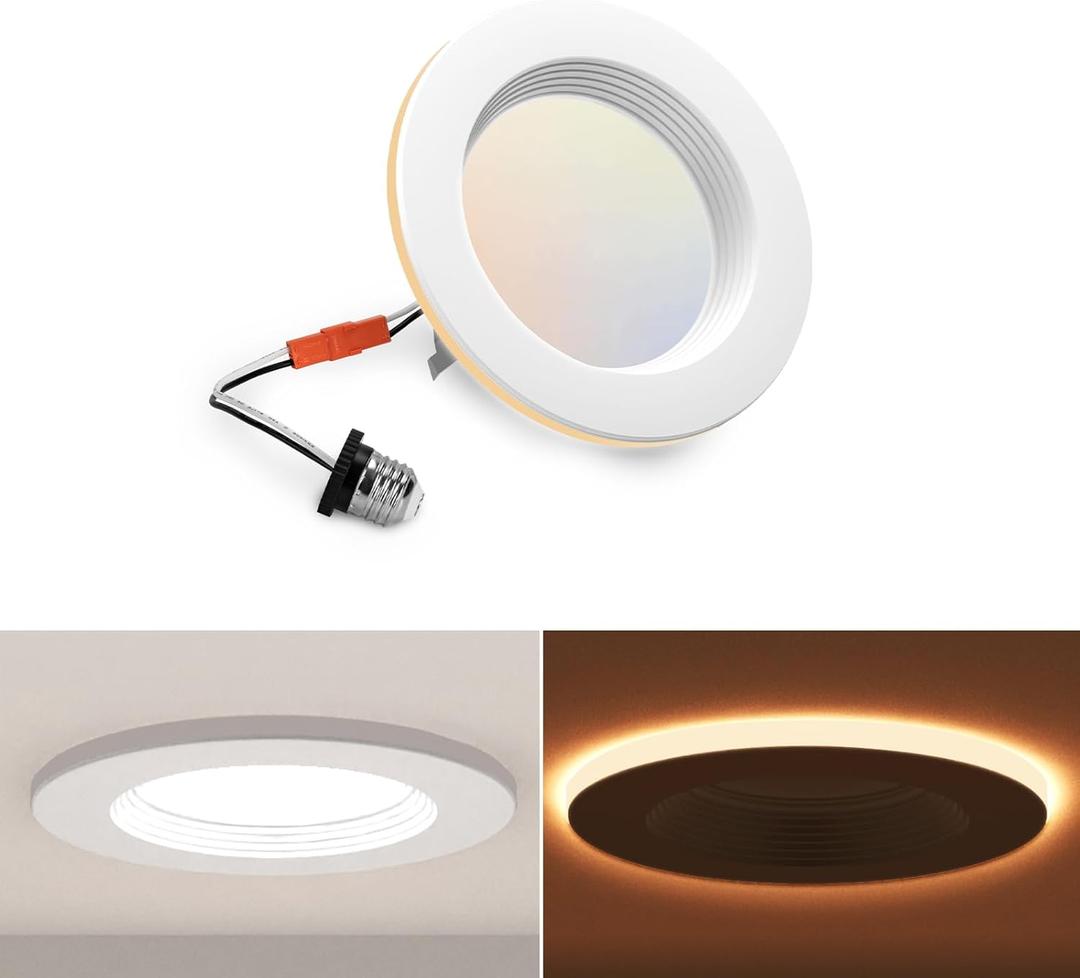 POWERASIA 1 Pack 4 Inch LED Can Lights with Night Light, 5CCT Retrofit Recessed Lighting Selectable 2700K-6000K Dimmable, 9W=55W, 630LM Downlight with Metal Smooth Trim - ETL and Energy Star