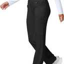 Cherokee Scrubs for Women Mid Rise Straight Leg Scrub Pants For Women Pull-on Bottoms with 6 Pockets & 360° Stretch - CK002 (Black, S)