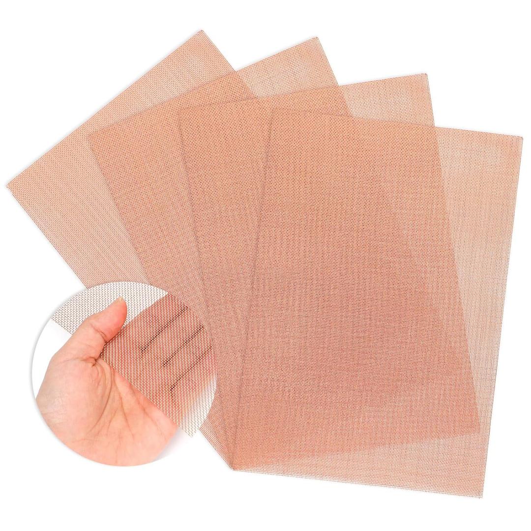 Yaocom 4 Pack 11.81 x 8.27 Inches Copper Woven Mesh Screen 99.9% Pure Copper Wire Metal Mesh Sheet for Air Vent Mesh, Hole Blocking, Grounding, Dense Filter Window Protection