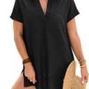Blooming Jelly Womens Swimsuit Coverup Textured Bathing Suit Cover Up Swimwear V Neck Beach Dress Shirt 2026 (Black, S)