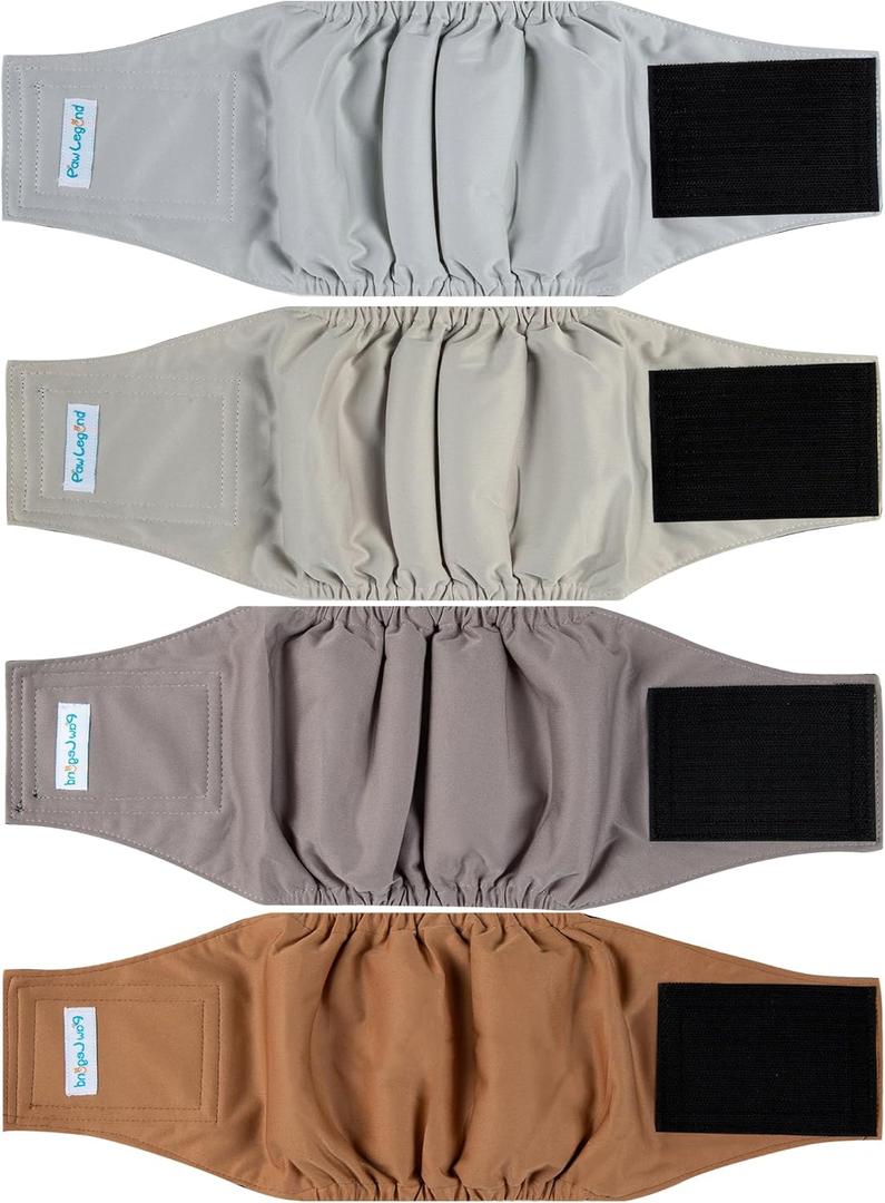 Paw Legend Washable Dogs Diapers Male Dog Belly Bands for Male Dogs Diapers Reusable Puppy & Doggie Diapers Male (4 Pack, X-Large) (Solid)
