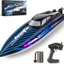 30KMH RC Remote Control Boat with 7 LED Light Modes Waterproof Electric Fast Speed Boat for Adults Kids 8-12 Lake Pool Water Play,Self-righting,Demo,Water Cooling,20Mins,Low Battery Alert,2.4Ghz,Blue
