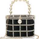 CARIEDO Evening Handbag Women Clutch Purses with Pearl Diamonds for Wedding Prom Birthday Party Dinner Accessories (Black)