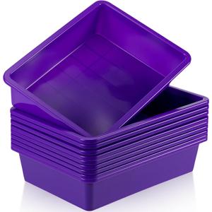 Hoteam 10 Pcs Flat Storage Organizer Tray Bin Paper Tray for Classroom Plastic Stackable File Organizer for School Office Teacher Book Organization(Purple,13.78 x 9.84 x 3.15 Inch)