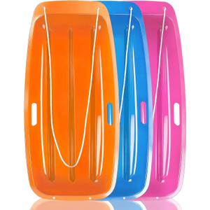 Sled, Snow Sled for Kids and Adults, Racer Downhill Sprinter Snow Sled for 1-2 Riders with 2 Handles, 35" Utility Pull Sled for Skiing, Ice Fishing, Deer Hunting, Firewood, Work Cargo, Gift (Light Blue+Orange), 2 Pieces