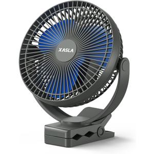 xasla 10000mAh Portable Rechargeable Clip on Fan, 8 inch Battery Operated Fan, 24 Hours Work Time, 4 Speeds Personal Fan, Ideal for Outdoor Camping Golf Cart Home Office Blue