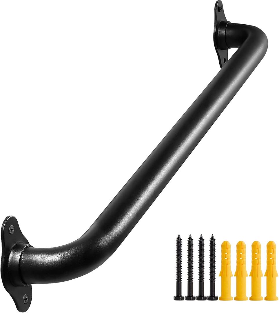 24 Inch No-Slip Black Metal Stair Railing Indoor - 2 FT Interior Staircase Handrail Wall Mount, Outdoor Grab Bars for Stairs, Steps Hand Rails, Banister Deck Rails