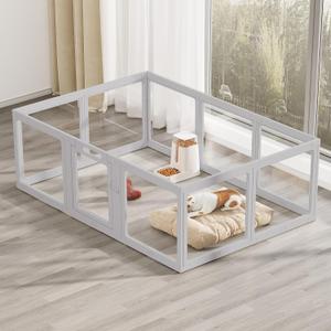 Clear Acrylic Dog Playpen Indoor, Puppy Cat Small Pet Play Pen, Pet Cat Foldable Playpen for Rabbits, Dog Fence Crate Kennel Whelping Cage (Grey, 10 Panel)