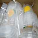 Funnymoom 50 Set Lemonade Buckets with Lids and Straws 34oz Clear Plastic Drink Cups Disposable Cocktail Drinking Pails with Handles Bulk for Summer Lemon Themed Wedding Birthday Party Supplies