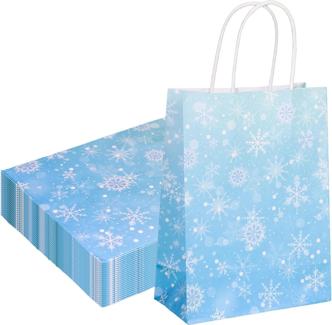 W WINTMING 12 Pcs Snowflake Gift Bags Snowflake Paper Goodie Bags Bulk Frozen Party Favor Bags with Handles for Birthday Christmas Winter Wonderland