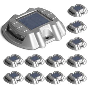 Driveway Lights Solar Powered LED 12 Pack, Outdoor Solar Driveway Lights Aluminum Dock Marine, IP65 Waterproof, Sidewalk Stair, Garden, Pathway, Yard (White)