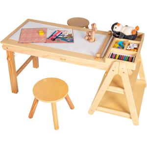 DJAR Kids Wooden Activity Art Table and 2 Chairs Set, Paper Roll Storage