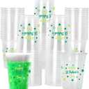 St. Patrick's Day Celebration Pack - 60 Pcs 12oz Irish Themed Plastic Cups with Lucky Shamrock Design, Disposable for Easy Clean-Up, Ideal for Party Supplies & Favors,Irish Party Decorations