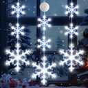 Timer 3Pack Christmas Window Lights Decorations, Battery Powered Christmas Hanging White Lighted Snowflake Shaped LED Sucker String for Xmas Tree Fireplace Indoor Decor