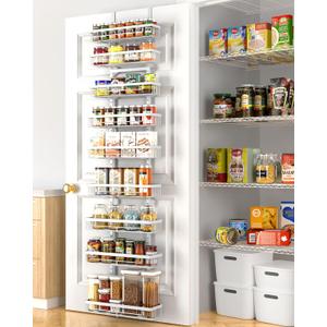 Moforoco White 9-Tier Over The Door Pantry Organizer, Pantry Organization and Storage, Black Hanging Basket Wall Spice Rack Seasoning Shelves, Home Bedroom Storage