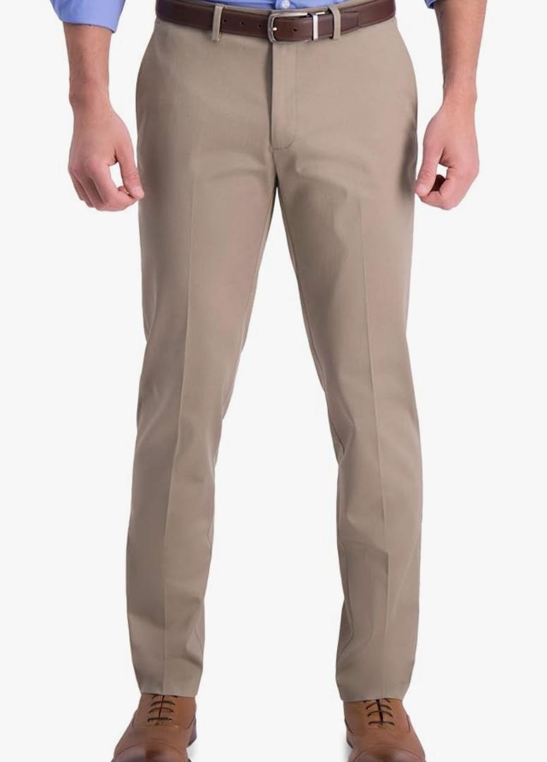 Haggar Men's Iron Free Premium Khaki Slim-Straight Fit Flat Front Expandable Waist Casual Pant size is 34 x 30