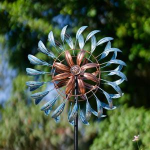 Wind Spinners Outdoor, Metal Windmill for Yard Decor 70 inch, 3D Garden Wind Spinners with Heavy Duty Steel Stake, Gifts for Family Friends (70in Blue-copper)