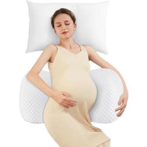 Pregnancy Pillow Cooling for Sleeping, Detachable and Adjustable Double-Sided Support Maternity Pillow Skin-Friendly for Pregnant Women Back, HIPS, Legs(30Slope Design Verified by Expectant Mothers) (All White)