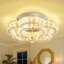 Flashing God W16'' Modern Chandeliers for Living Room Crystal Ceiling Light Fixtures LED Flush Mount Light for Foyer Hallwey Bedrooms Dining Room Dimmable 2700k-6000k