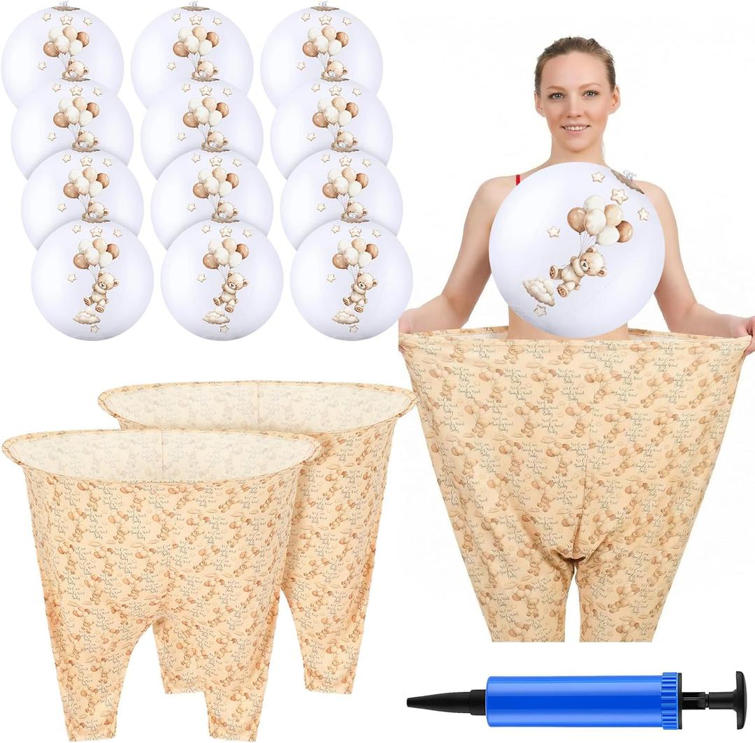 VioraWhite 18 Pcs Baby Shower Games Diaper Funny Granny Pants Yard Games Set, 16 Pcs Bear Bouncy Balls 2 Granny Pants with Air Pump for Adult Baby Shower Gender Reveal Family Party Outdoor Indoor